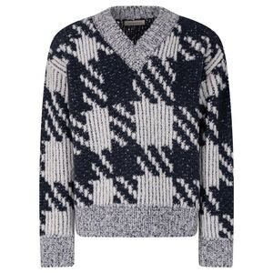 DRIES VAN NOTEN Men's Houndstooth V-Neck Knit Sweater Men WHITE Sweaters &